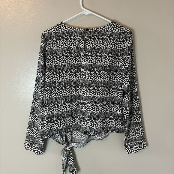 Talbots Long Sleeve Polka Dot Blouse Black White Top Tie Front Size Medi… - Picture 6 of 8